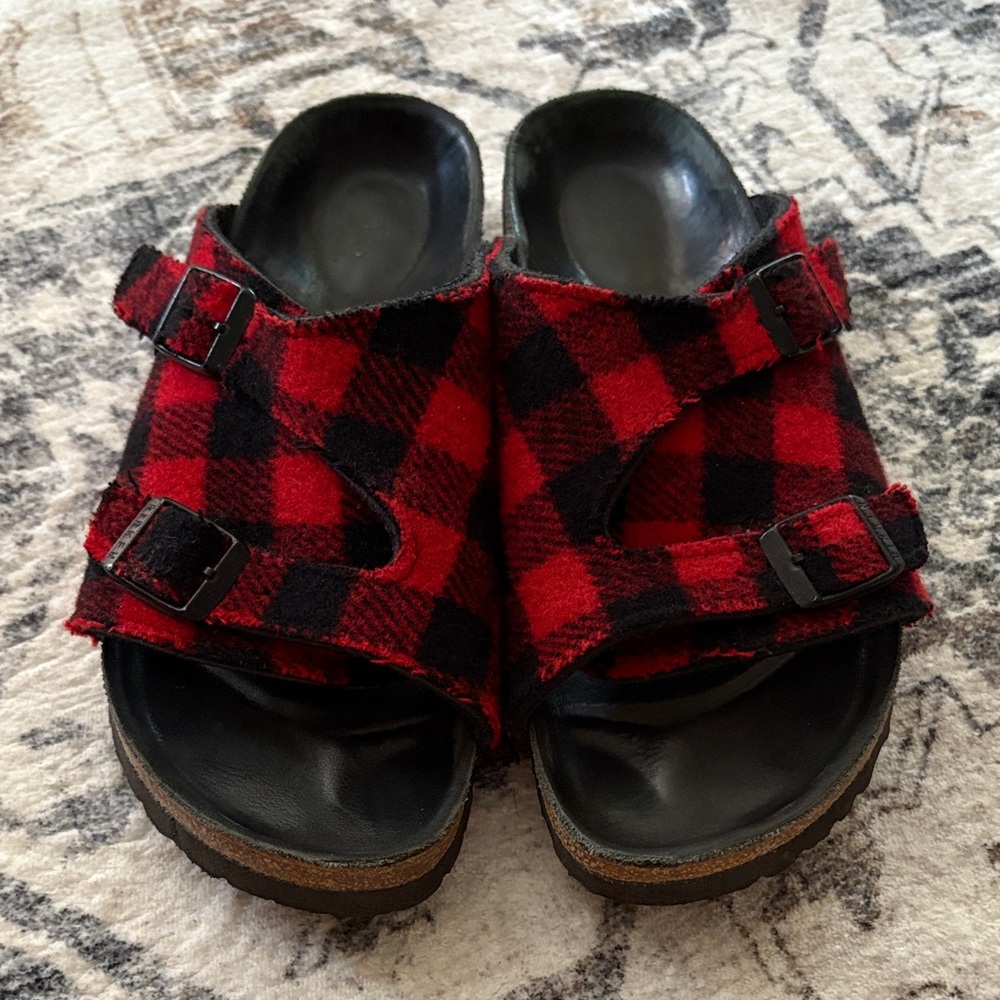 Birkenstock Women’s Buffalo Plaid Red and Black Sandals